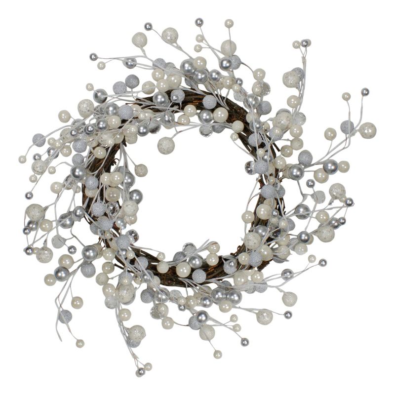Northlight Silver and White Ball Ornaments Christmas Wreath, 20-Inch, Unlit, 1 of 4
