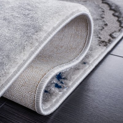 Grey and Blue Abstract Hand-knotted Rectangular Rug