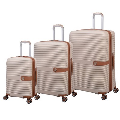 InUSA Resilience Lightweight Hardside Checked Spinner Luggage Set 3pc -  Beige