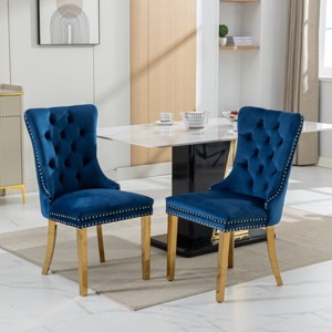 Velvet Dining Chair Set of 2,Upholstered Dining Chairs with Nailhead Trim for Dining Room,High Backrest Armless Kitchen Chairs-Cuddlewood - 1 of 4