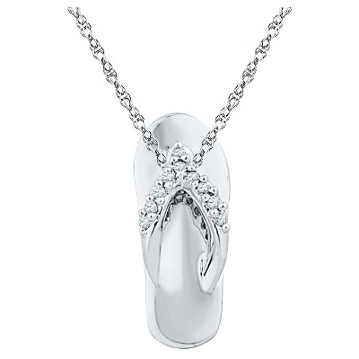 1/20 CT. T.W. Round White Diamond Prong Set Flip Flop Pendant in Sterling Silver (18" IJ-I2-I3)