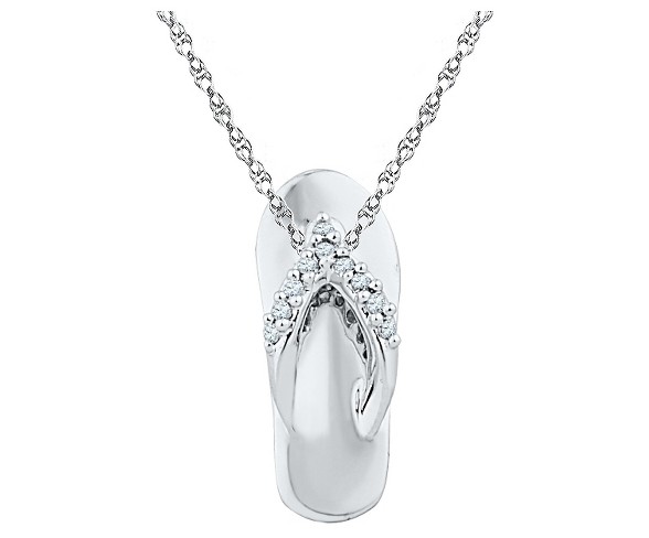 1/20 CT. T.W. Round White Diamond Prong Set Flip Flop Pendant in Sterling Silver (18" IJ-I2-I3)