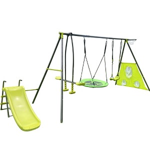 NAYSAYE Playground Slide Swing Set with Net Swing and Mini Slide for Outdoor Backyard Play, Green, 53.55"*70.87"*81.79" - 1 of 4
