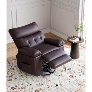 Oversized Rocker Recliner Chair - Manual PU Leather Swivel Chair with Thick Sponge Cushion, Comfort Armrests for Living Room & Bedroom - 1 of 4
