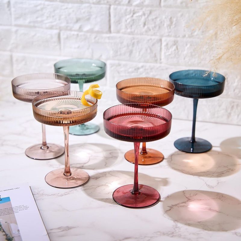 The Wine Savant Ribbed Colored Champagne & Cocktail Glasses, Luxurious & Stylish Design, Unique Addition to Home Bar - 6 pk, 2 of 7