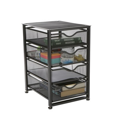 Compact Black Metal Mesh 4-Drawer Cabinet Organizer
