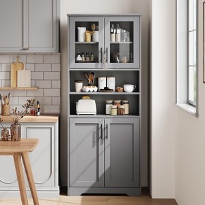 Jojoka Freestanding Bathroom Storage Cabinet with 4 Doors and Adjustable Shelves,Gray - 1 of 4