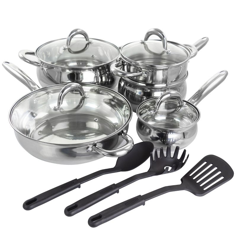 Gibson Home Ancona 12 Piece Stainless Steel Belly Shaped Cookware Set with Kitchen Tools, 1 of 17
