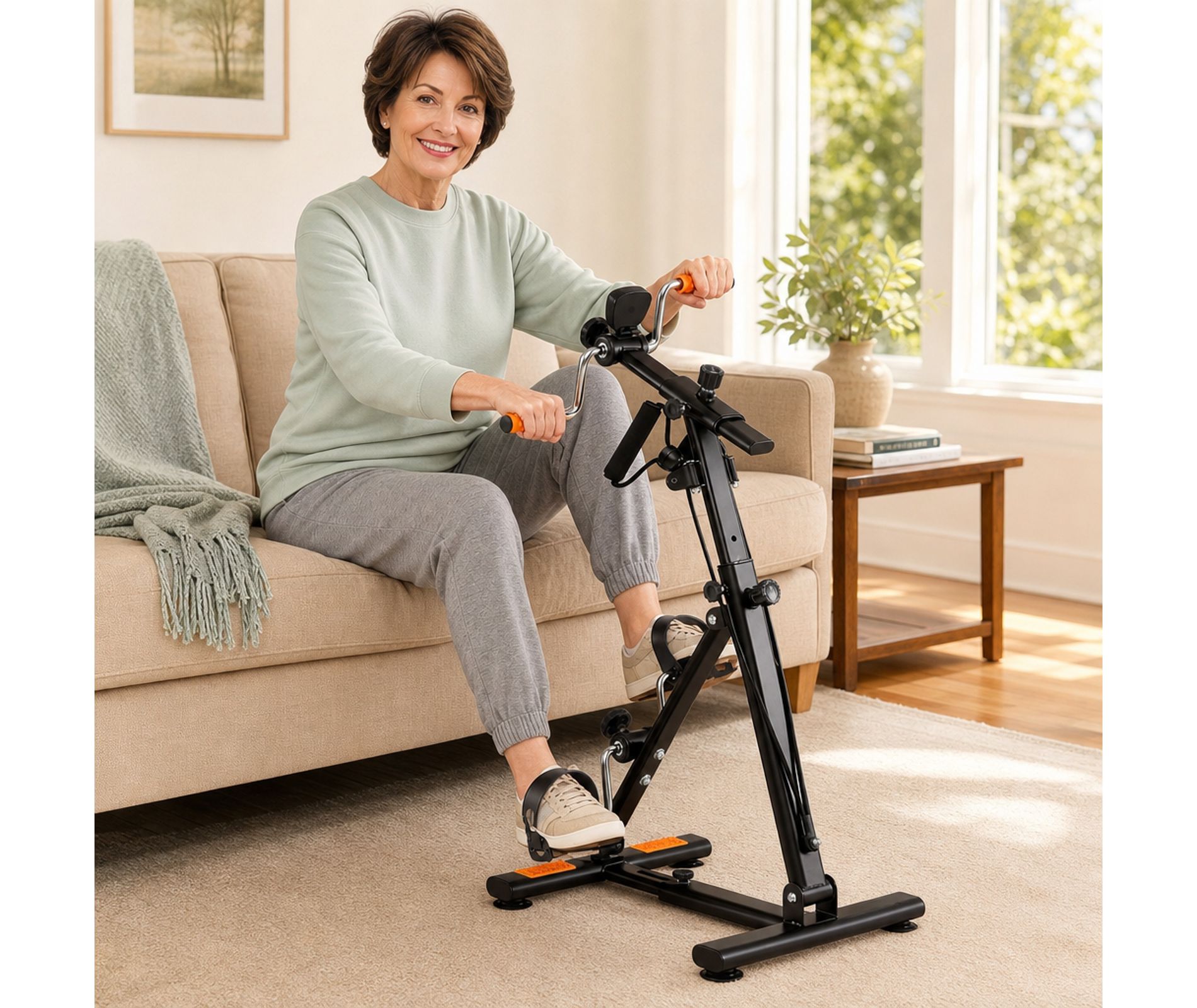 Seated Pedal Exerciser with Adjustable Resistance for Arm and Leg Workout, Mini Exercise Bike with LCD Monitor for Seniors, Black and Orange