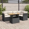 vidaXL Patio Sofa Set with Cushions Table and Sofas Outdoor 6 Piece Poly Rattan - Black and Cream 3x Corner + 2x Middle + Table - 2 of 4