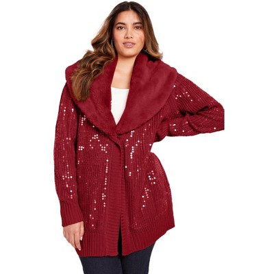 June + Vie by Roaman's Women's Plus Size Sequin Button-Up Sweater