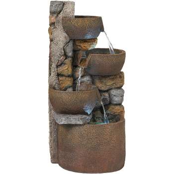 John Timberland Ashmill Urn Rustic Cascading Outdoor Floor Water Fountain with LED Light 29" for Yard Garden Patio Deck Porch Exterior Balcony
