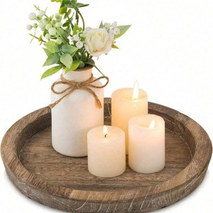 Attop 1 Pc Round Wooden Tray, Home Decorative Bamboo Plate, Aromatherapy Candle Holder, Storage Tray  Decoration - 1 of 4