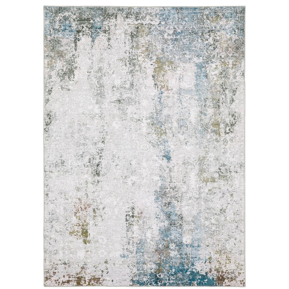 7'6inx11' Micah Washable Faded Oriental Indoor Area Rug Ivory/Blue - Captiv8e Designs