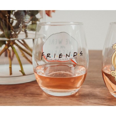 Friends TV Show Iconic Quotes Clear Glass Stemless Wine Set