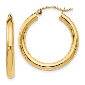 Black Bow Jewelry 3mm Round Hoop Earrings in 14k Yellow Gold, 26mm (1 Inch) - 1 of 4