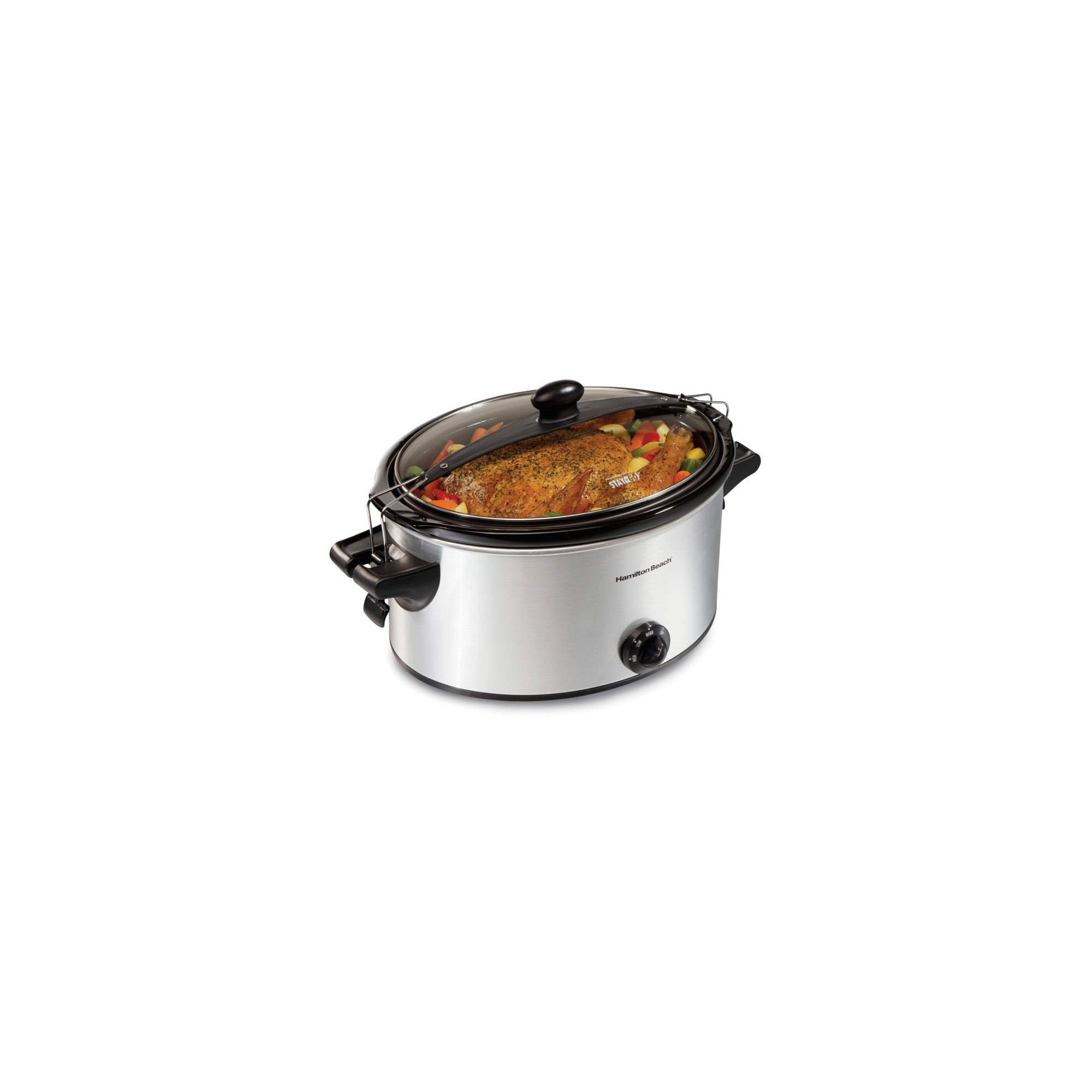 Hamilton Beach 6qt Stay or Go Slow Cooker Silver - 33262: Removable Stoneware Pot, 3 Settings, Dishwasher-Safe Parts