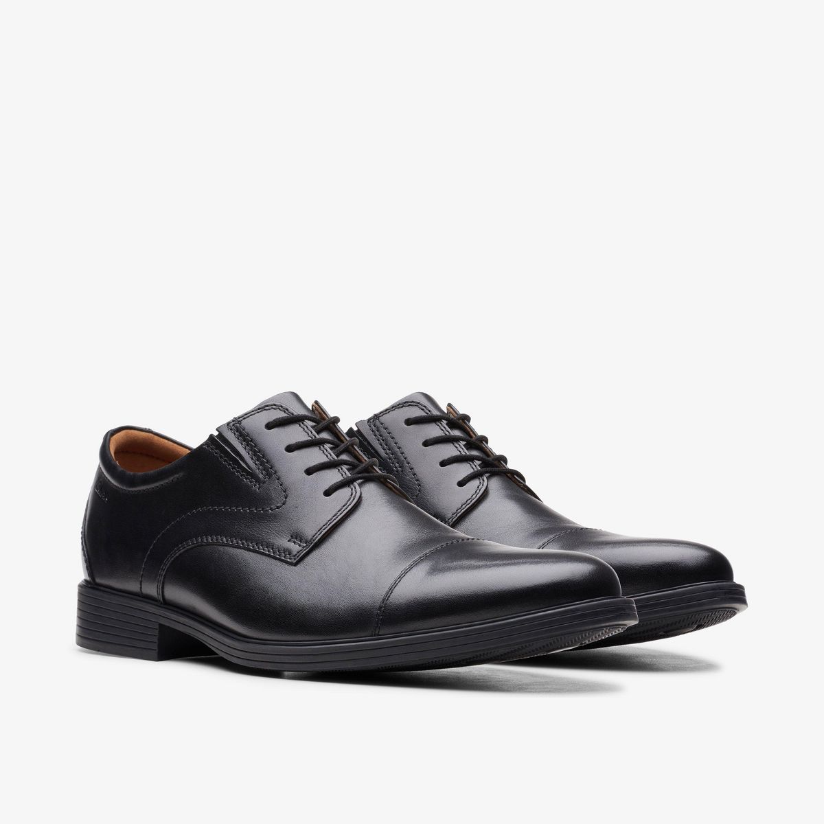 Clarks Mens Whiddon Cap Black Leather Shoes - thumbnail 4