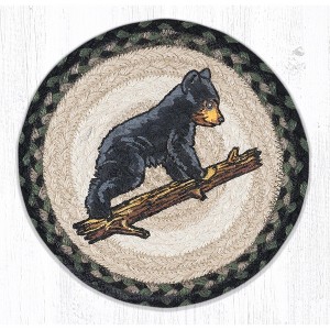 Earth Rugs Bear Cub Printed Round Trivet – 10"x10" Braided Jute Wildlife-Themed Rustic Table Accent - 1 of 3