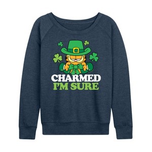 Women's - Garfield - Charmed I'm Sure Lightweight French Terry Wide Neck Long Sleeve Shirt - 1 of 4