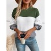 Women's Chunky Knit Pullover Sweaters Crew Neck Long Sleeve Color Block for Fall,Army Green - M - 3 of 4