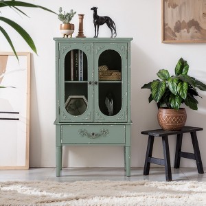 Captiva Designs Antique Mint Green Accent Sideboards Buffets Cabinetwith 2 Glass Doors and 1 Drawer for Kitchen Dining Room - 1 of 4