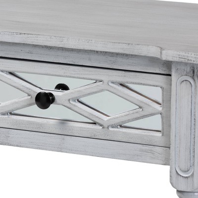 Gray Wood and Mirrored Glass 2-Drawer Console Table with Storage Shelf