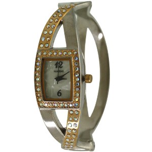 OLIVIA PRATT RHINESTONES AND PEARL TONE BANGLE WATCH - 1 of 4