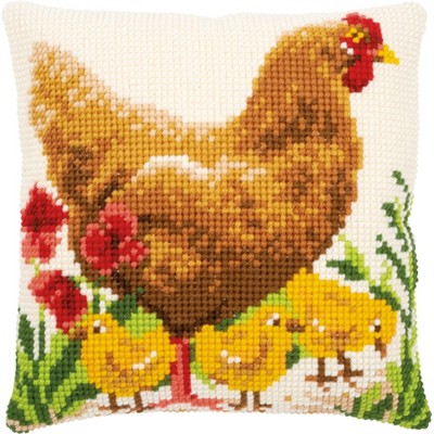 Vervaco Counted Cross Stitch Cushion Kit 16"X16"-Chicken with Chicks