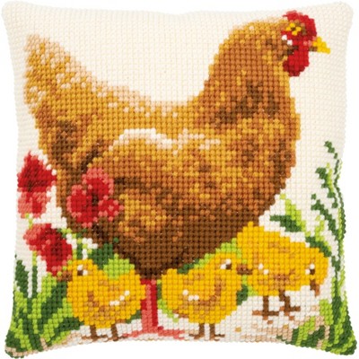 Vervaco Counted Cross Stitch Cushion Kit 16"X16"-Chicken with Chicks