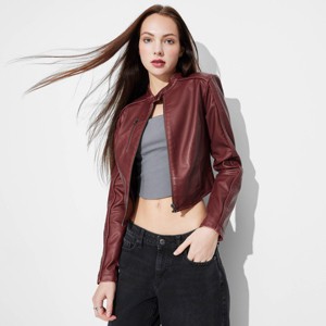 Women's Faux Leather Fitted Moto Jacket - Wild Fable™ - 1 of 3