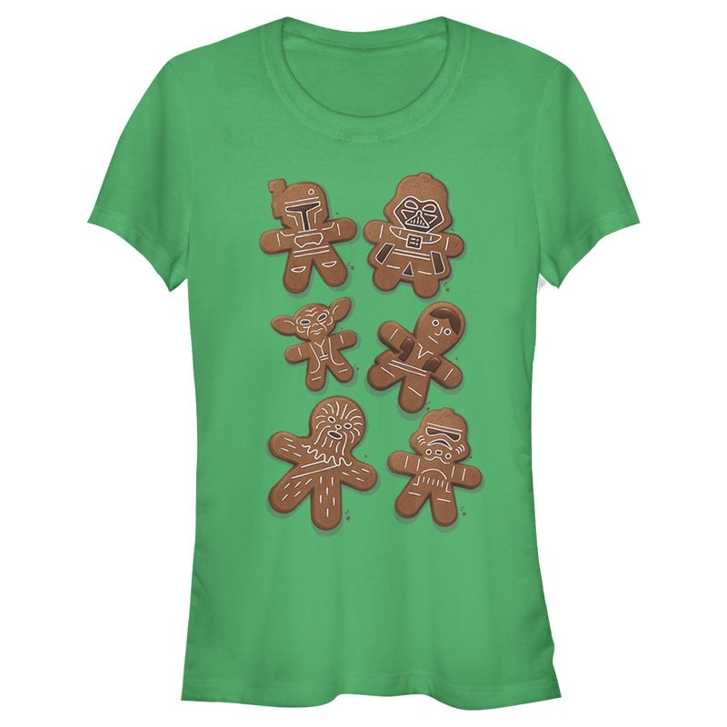 Juniors Womens Star Wars Christmas Gingerbread Cookies T-Shirt, 1 of 4