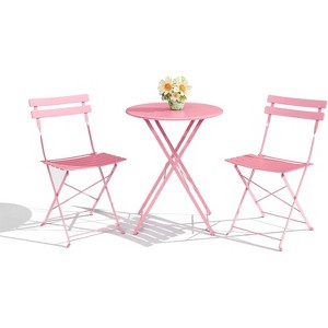 3 Piece Patio Bistro Sets, Outdoor Patio Furniture Set with Round Table and 2 Folding Chairs, Compact Conversation Set - 1 of 4