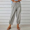 Womens Cotton Blend Linen Pants with Side Pockets Summer Slacks Drawstring Elastic Wasit Pants Ankle Length Button Detail Cuff Lounge Pants - 3 of 4