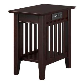 AFI Mission Solid Wood Mid-Century End Table with USB Charger in Espresso