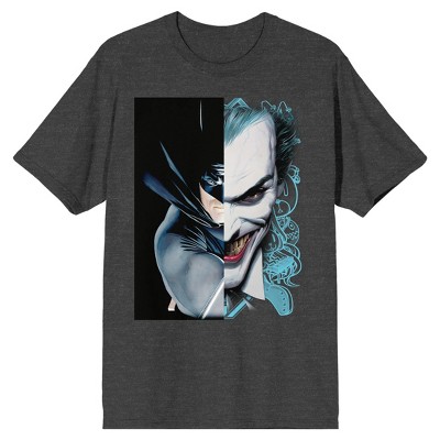 Batman Joker And Batman Split Image Men's Charcoal Heather T-shirt