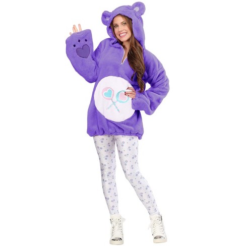 HalloweenCostumes Small Women Care Bears Deluxe Share Bear Hoodie Costume for Women. Purple Pink White