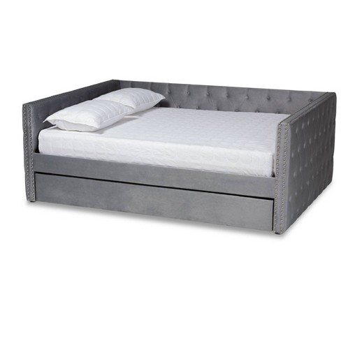 Full Larkin Velvet Fabric Upholstered Daybed With Trundle Gray