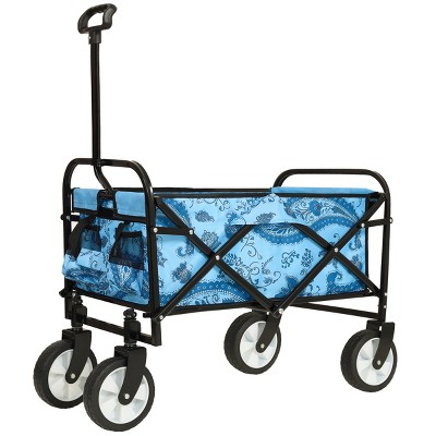 YONWAY Foldable Utility Wagon Grocery Beach Cart with Strapping System and Creative Print Pattern, Camping Shopping,Supports 225 lbs