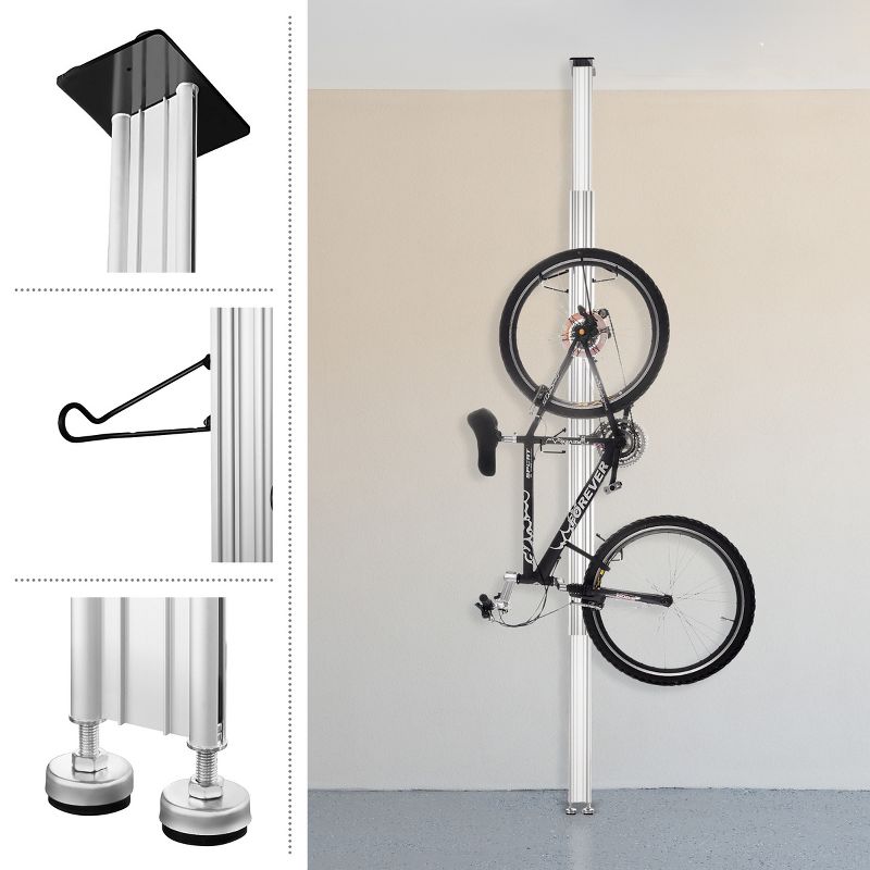 Bike Rack - Adjustable Aluminum Bicycle Hanger for 2 Bikes Extends from 7 to 11ft - Floor to Ceiling Tension Mount Bike Storage by RAD Sportz, 3 of 8