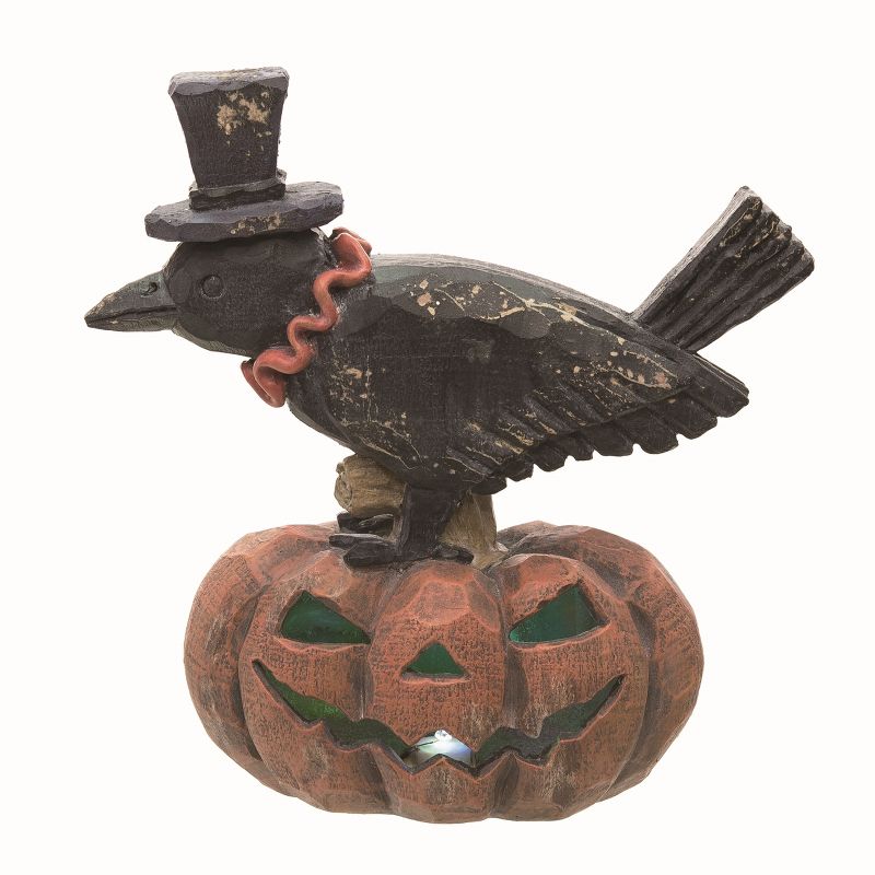 Transpac Resin Multicolored Halloween Light Up Top Hat Crow Pumpkin, 1 of 2
