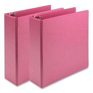 Samsill Earth's Choice Plant-Based Economy Round Ring View Binders, 3 Rings, 3" Capacity, 11 x 8.5, Pink, 2/Pack - 1 of 4