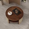 NicBex Natural 2-Tiered Round Coffee Table with Storage Rattan Base, Walnut Wood Center Table for Living Room - 4 of 4