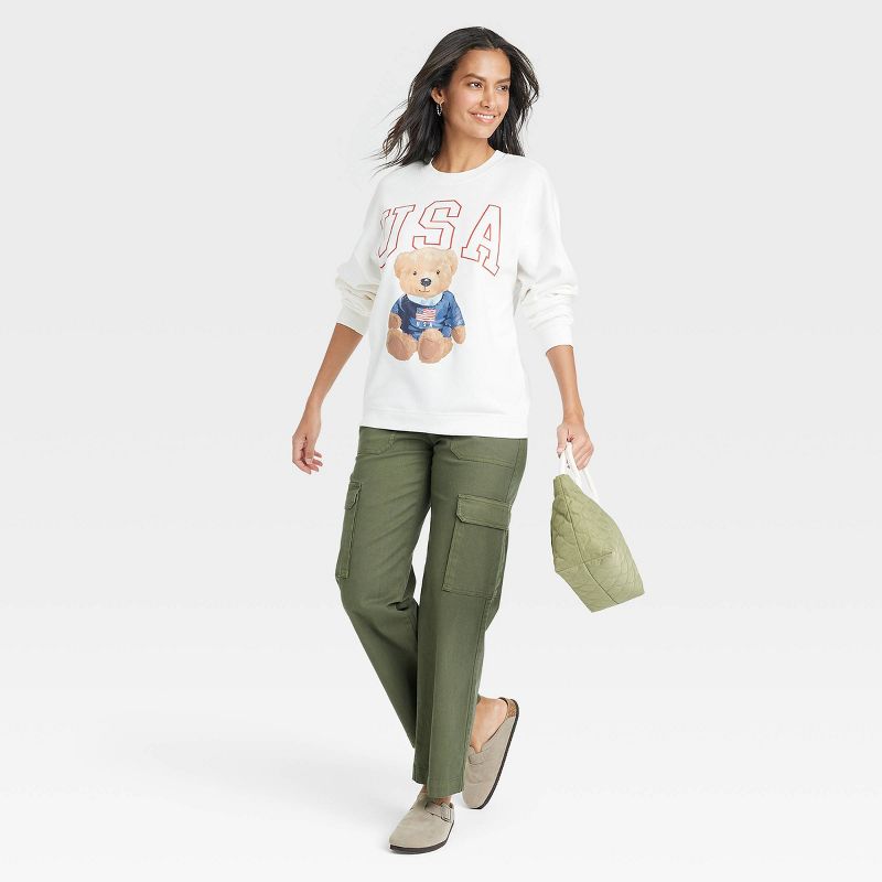 Women's USA Bear Graphic Sweatshirt - White, 3 of 10