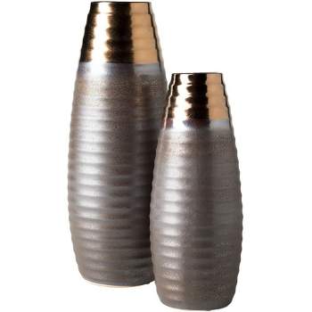 Mark & Day Alfatar 16"H x 6"W x 6"D, 12"H x 5"W x 5"D Traditional Dark Brown Decorative Vase Set