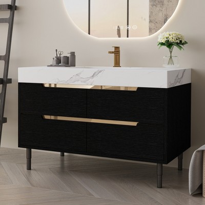 35.4" Modern Bathroom Vanity with Sink, Free-Standing/Wall-Mounted Bathroom Storage Cabinet with 4 Soft-Close Drawers
