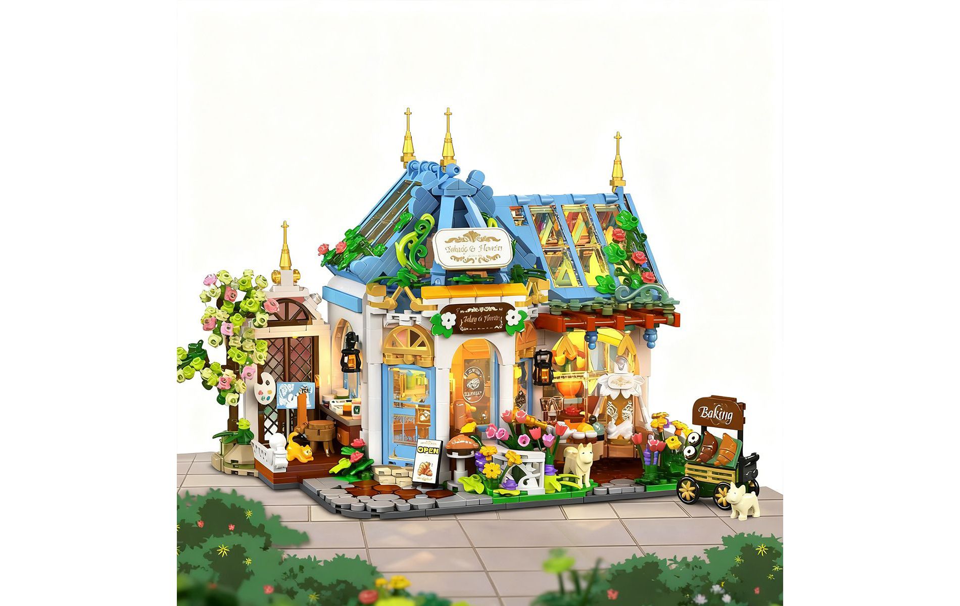 1520 PCS Flower Coffee Floral Bakery House Building Sets for Adults and Kids Aged 12+