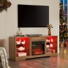 Gulches Oak TV Stand Entertainment Center Fits TVs up to 62 in with 3D Electric Fireplace Glass Shelves Adjustable Shelves Storage Cabinets - 3 of 4