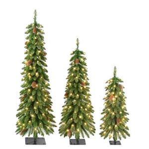 Puleo 3ct Pre-lit 3'/4'/5' Alpine Fir Artificial Christmas Tree: PVC, Indoor/Outdoor, Tree Stand Included - 1 of 4