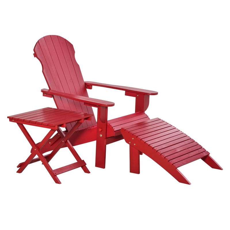 Outsunny 3-Piece Folding Adirondack Chair Set with Ottoman and Side Table, Outdoor Wooden Accent Furniture Fire Pit Lounge Chairs for Patio, 5 of 9